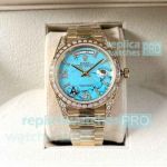 Replica Rolex Day-Date 41 Turquoise Yellow Gold Diamond Bezel 8215 Watch